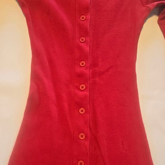 The Line by K Gaby Red Long-Sleeve Button Midi Dress XS - Picture 6 of 6